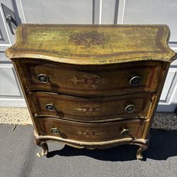 Vintage Italian Florentine Style Chest of Drawers  Floral Motif – Table 3 Drawers, Curved Legs