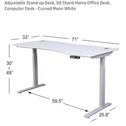 White Adjustable Height Standing Desk 71x33’’
