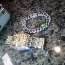 Two Piece Lab Diamond Bracelet And Watch Set 