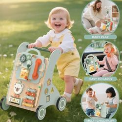 Andador de madera para bebés, andador de empuje para bebé de velocidad ajustable 