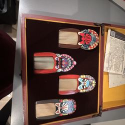 Rare Hand Painted Chinese Combs Based On Opera Masks 