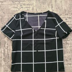 Shein Black and White Grid Shirt, Size M