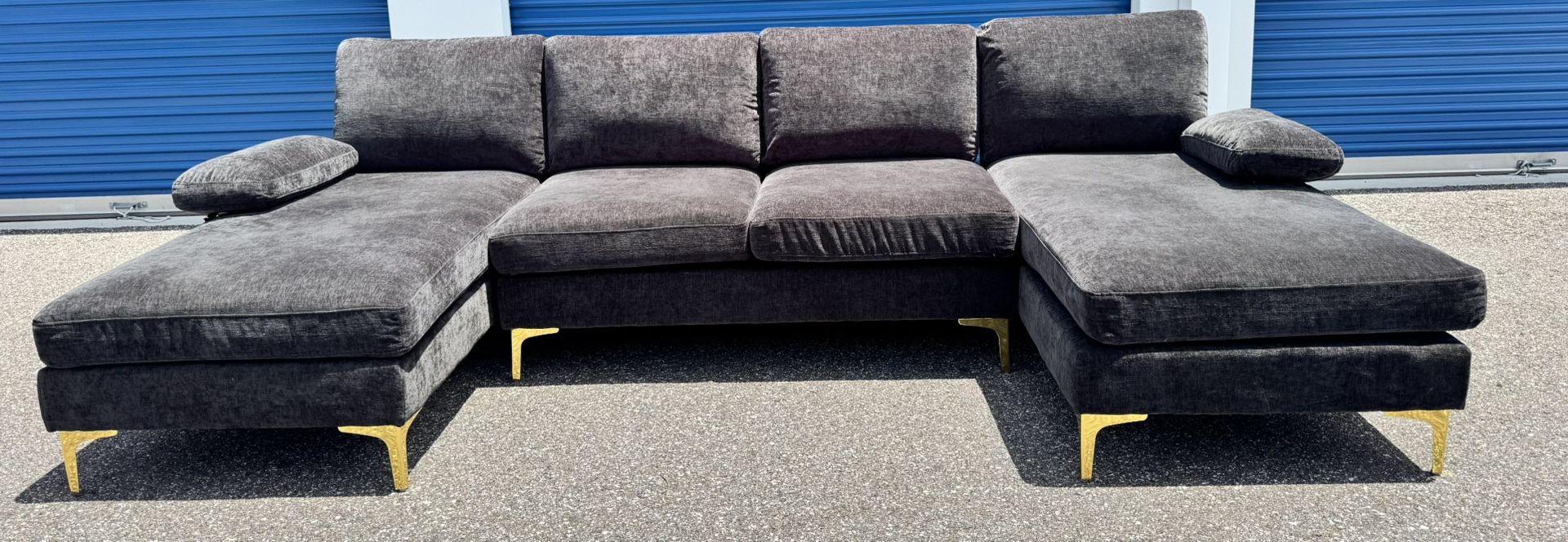 MODULAR SECTIONAL GRAY GOLD USHAPE SOFA COUCH CHAISE