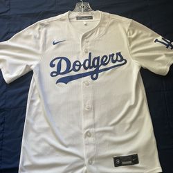 Los Angeles Dodgers White Jersey, Short-Sleeve, Button-Up, Size S