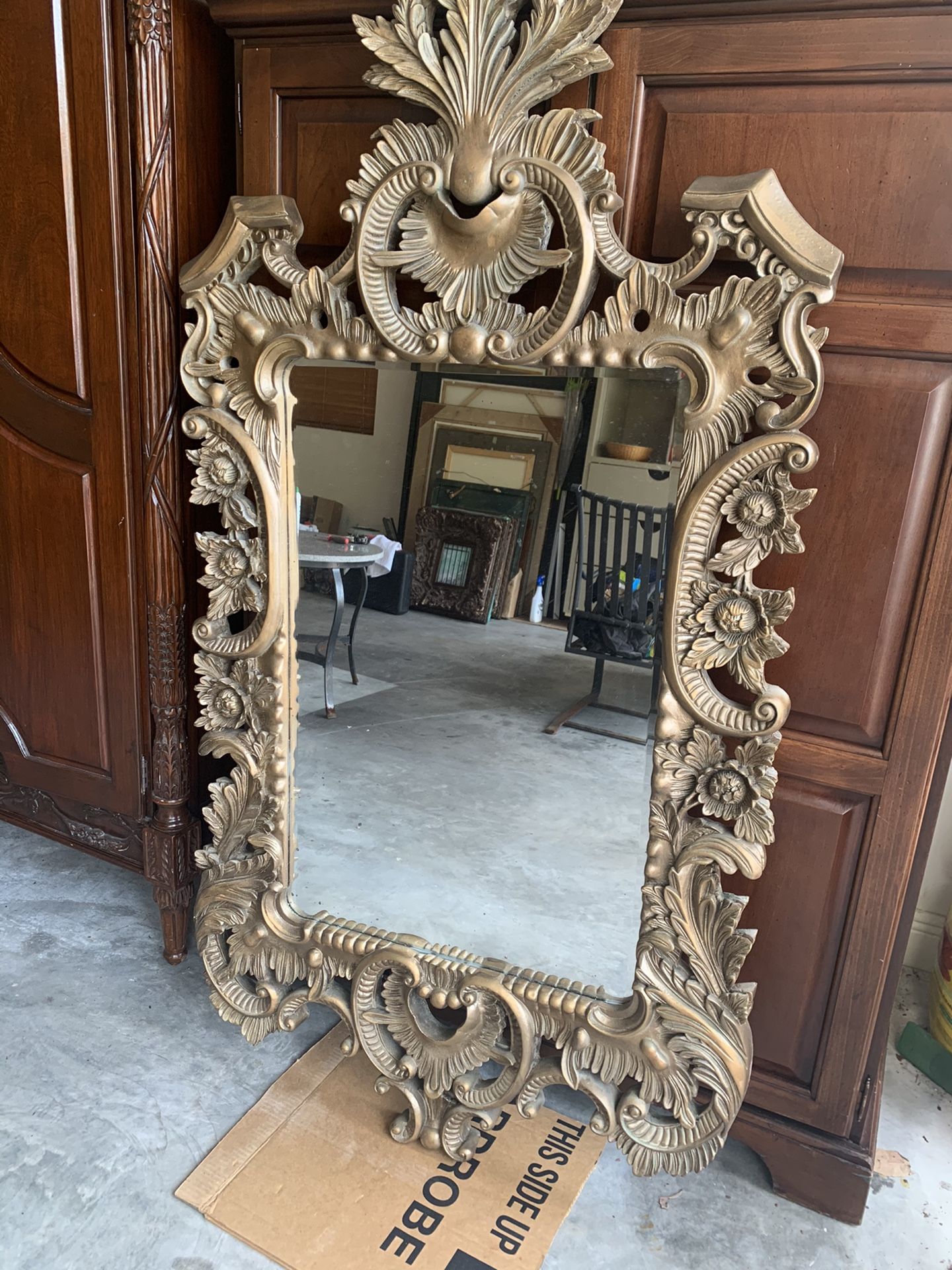 Hand carved wood mirror