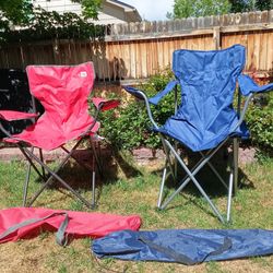 Pair of Outdoor Glaciers Edge Folding Camping Chairs Red Blue w Bags