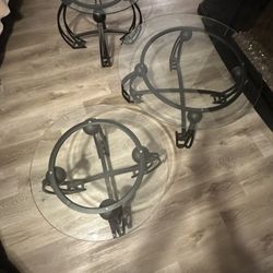 Glass Coffee Table With Marching Side Tables 