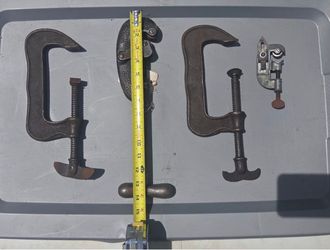 Vintage C-Clamps and Pipe Cutter Tool Lot
