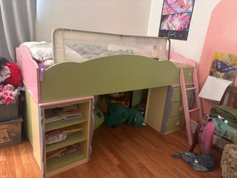 Kids Loft Bed Frame with Storage and Ladder