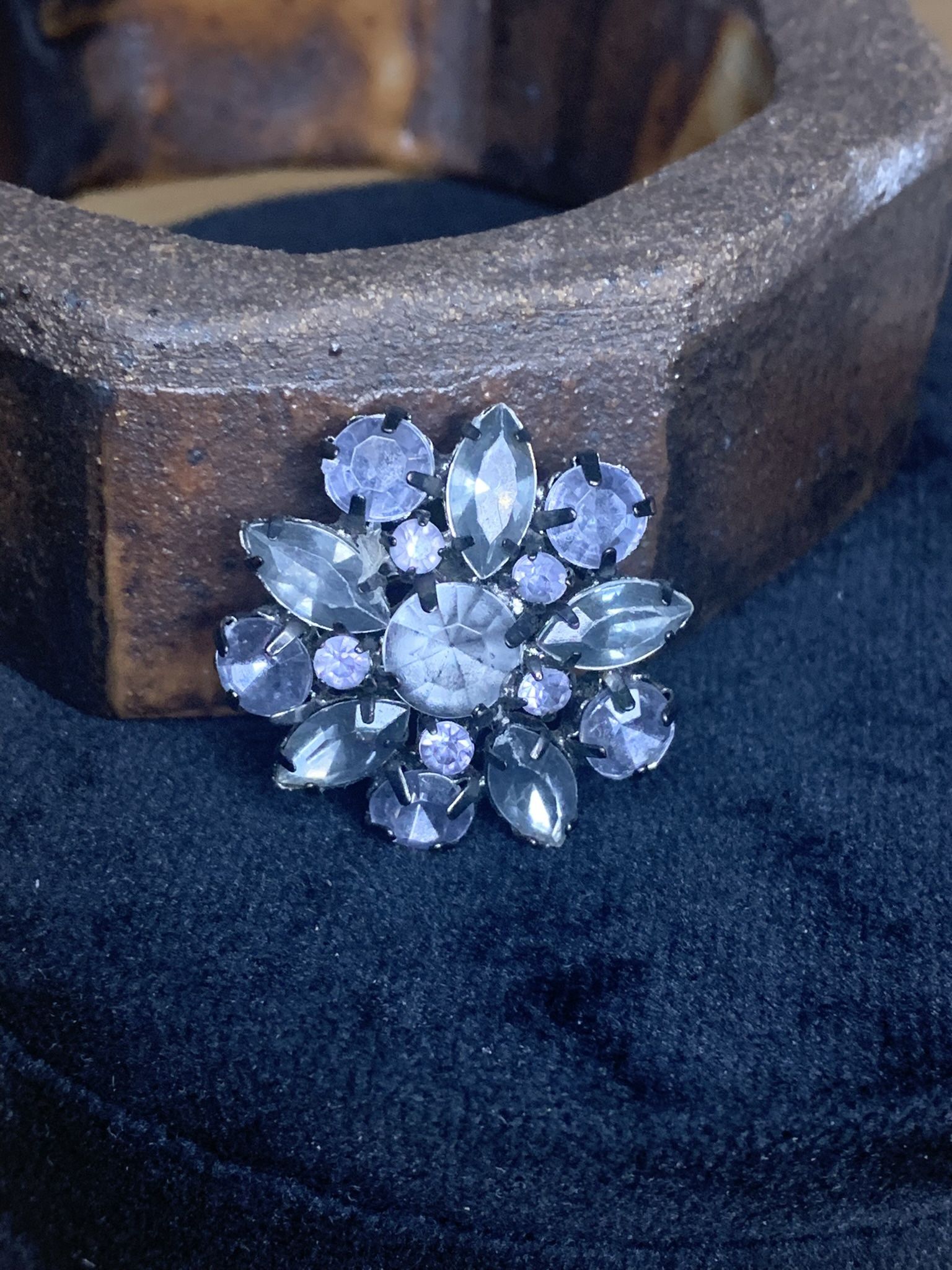 Vintage Light Blue Austria Crystal Mourning Pin Brooch