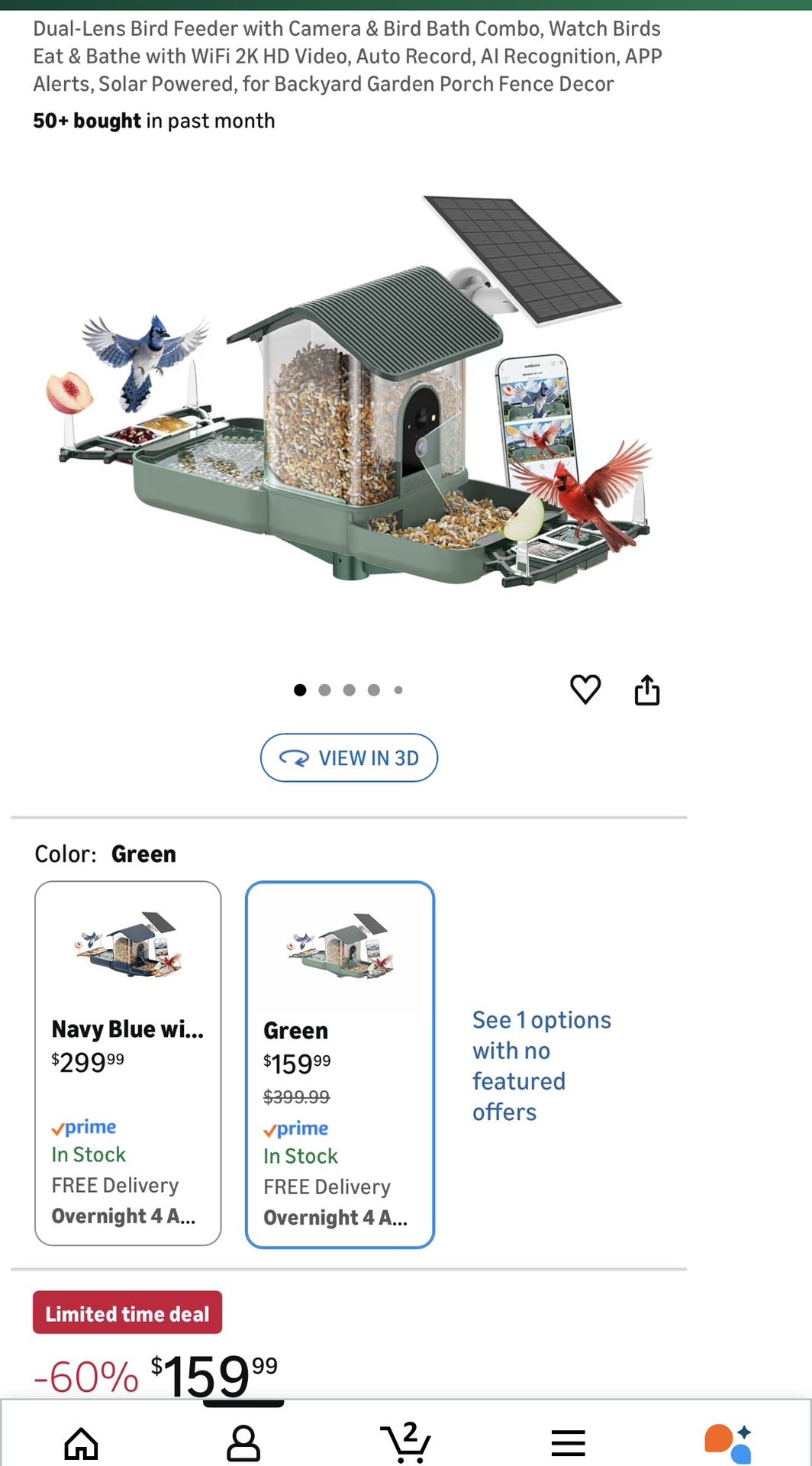 Dual-Lens Bird Feeder with Camera & Bird Bath Combo, Watch Birds Eat & Bathe with WiFi 2K HD Video, Auto Record, AI Recognition, APP Alerts, Solar Pow