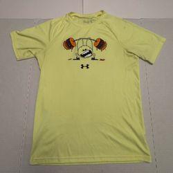 Pre Owned Good Last Photo Marks I have not tried to remove marks Under Armour Barbell Burger Gym T Shirt Short Sleeve Youth Boys Size XL