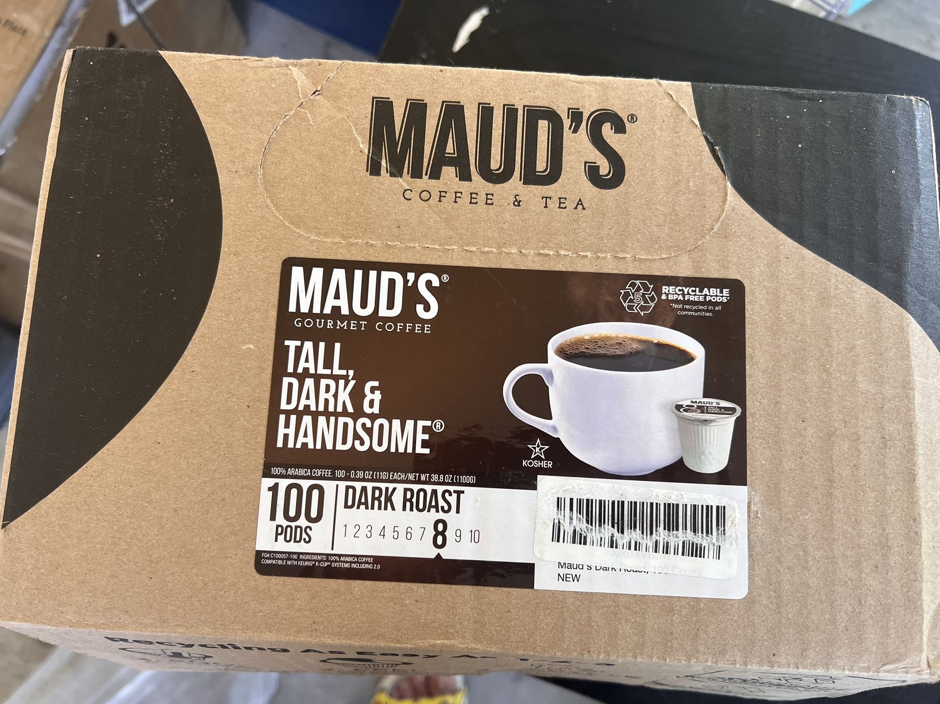 Maud's Dark Roast Coffee Pods, 100 ct | Tall, Dark & Handsome Coffee Blend | 100% Arabica Dark Roast Coffee | Solar Energy Produced Recyclable Pods Co