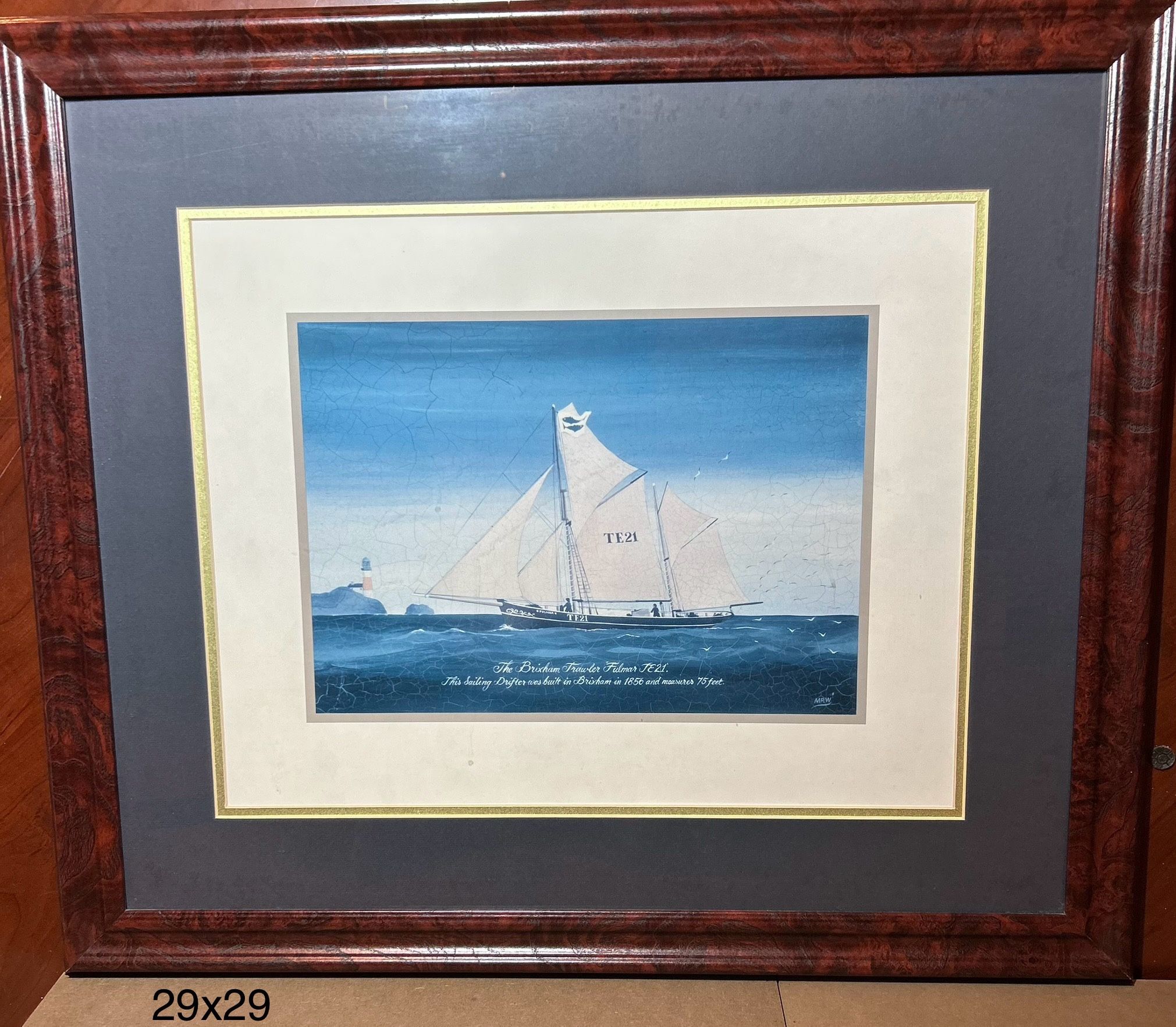 29x29 in framed print of the sailboat The Brixham Trawler Filmar TE21