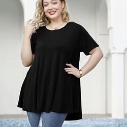 Short Sleeve Tunic Shirt For Women Plus Size 1X