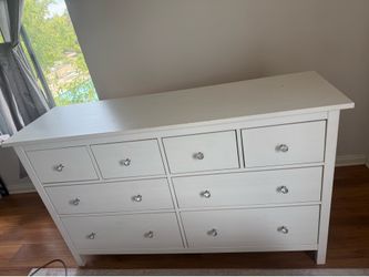 White 8-Drawer Dresser with Crystal Knobs