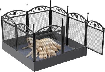 Dog Playpen Indoor: 8 Panels 32” Tall Metal Pet Pen Puppy Whelping Box with Waterproof Bottom - Outdoor Doggy Run Fence with Door for Small Medium Lar