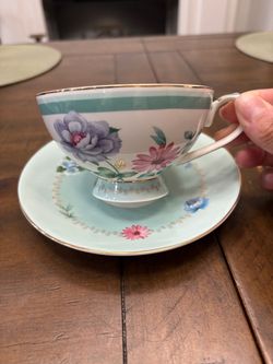 Grace teaware porcelain teal floral tea cup and saucer set