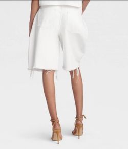 KBB by Kahalana White Denim Frayed Hem Bermuda Shorts