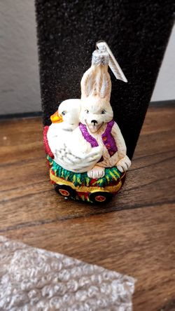 Slavic Treasures Spring Parade Bunny Duck Easter Blown Glass Holiday Ornament