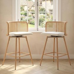 NEW TYBOATLE 26" Swivel Rattan Bar Stools Set of 2 Counter Height Barstools, White