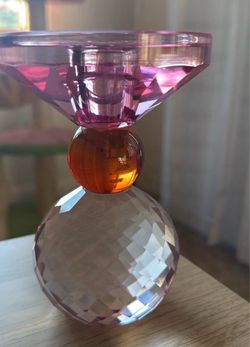 Crystal Glass Candle Holder Pink and Amber