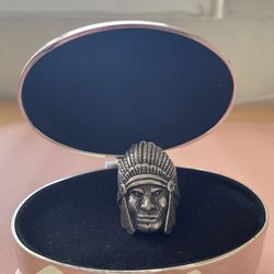 Vintage 1985 G&S Indian Chief Biker Ring - Hallmarked - Size 10