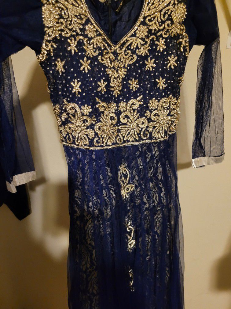 Blue Net Frock Pakistani Dress