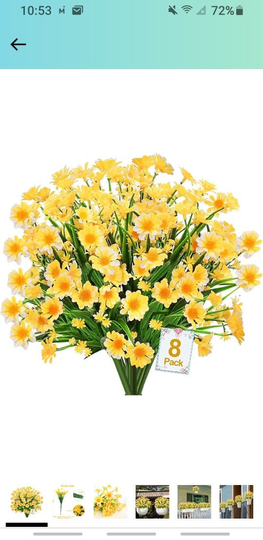  8 Bundles Daisy (376 Head) Artificial Flowers Outdoor Spring Summer Decor UV Resistant Fake Flowers Faux Plastic Greenery Shrub Plant for Cemetery In