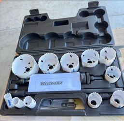 WESTWARD Hole Saw Kit: 15 Pieces, 1 1/2 in Max. Cutting Dp, Bi-Metal, 4/6 Teeth per Inch