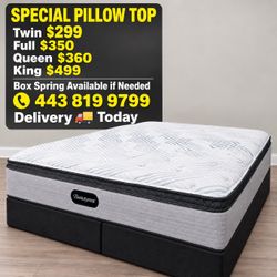 🔥 Special Queen Pillows Top With Free Box Spring - Same Day Delivery