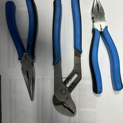 Cornwell Tools CPL 3-Piece Blue Handle Pliers Set, Needle Nose, Lineman