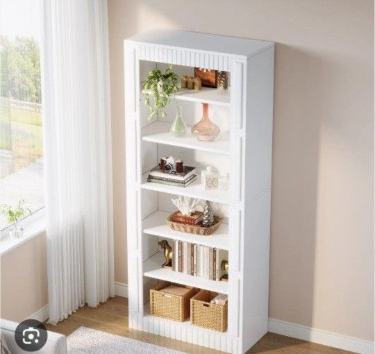 XK00517.  6-Tier Modern Wood Bookshelf, 73 Inch Freestanding Display Storage Shelves for Living Room, Home Office,