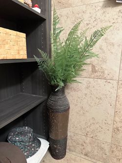 Decorative Floor Vase with Faux Painting Fern Plant