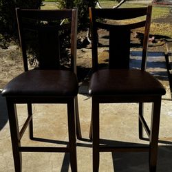Dining Chairs 2 Padded Brown Wood Bar Stools Counter Height Dining Chairs
