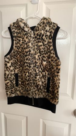 Girls cheetah print vest with pockets and hoodie size XL