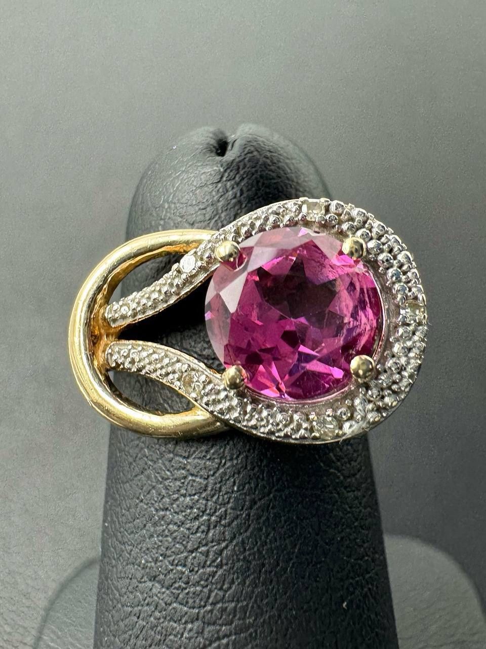 10k two tone gold diamond and pink stone ring size 5
