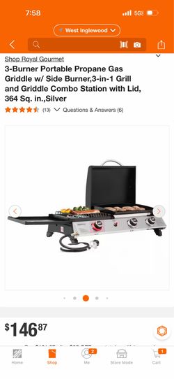 Royal Gourmet 3-Burner Portable Propane Gas Griddle w/ Side Burner,3-in-1 Grill and Griddle Combo Station with Lid, 364 Sq. in.,Silver