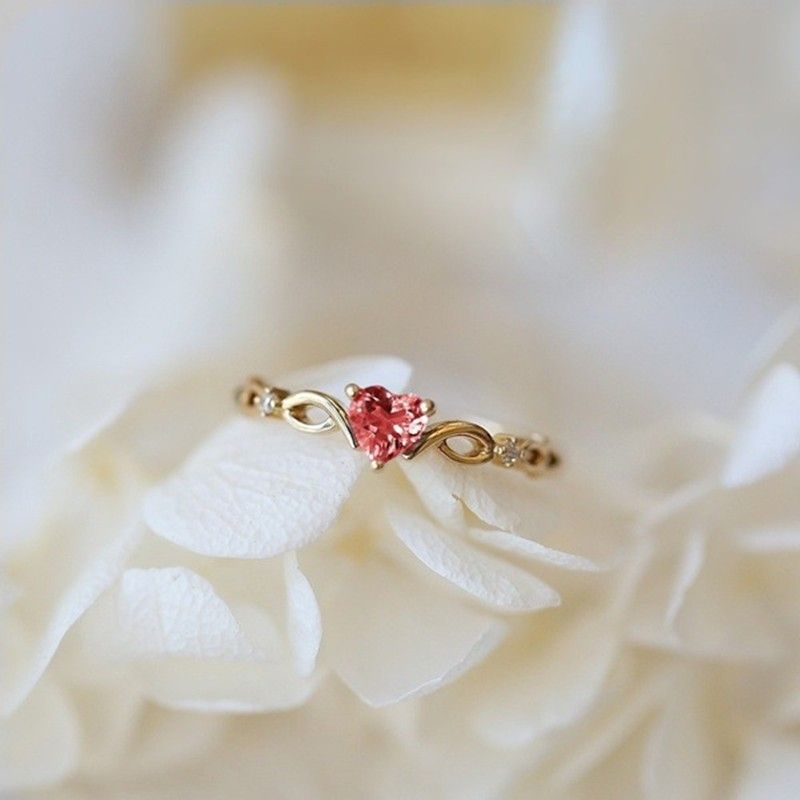 "Gold Red Heart Dainty Anillos Princess Diamond Ring for Women, VIP268