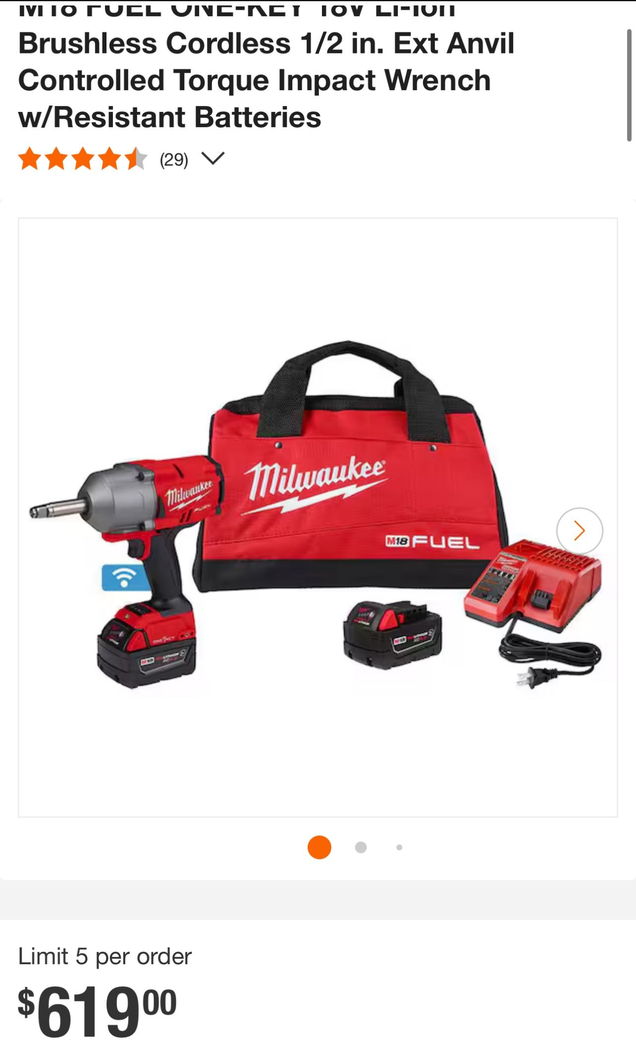 M18 FUEL ONE-KEY 18V Li-Ion Brushless Cordless 1/2 in. Ext Anvil Controlled Torque Impact Wrench w/Resistant Batteries Price $550