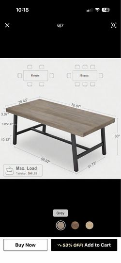 Brand New 71" Grey Industrial Dining Table