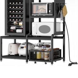 NEW Mini Fridge Stand with Storage,Mini Fridge Cabinet,Bakers Rack with Power Outlet ,Coffee Bar Cabinet,Microwave Oven Stand Rack with Large Capacity