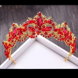  Red Crystal Tiara Bridal Crown Tiaras  for Women ,Bride, Wedding Hair Accessories