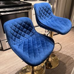 BLUE SUEDE BAR STOOLS ADJUSTABLE