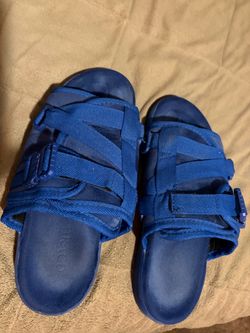 Blue Slide Sandals with Woven Straps