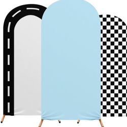 Fast Party Arch Backdrop Cover Set of 3 Racing Theme Arch Covers Spandex Stretch Backdrop Stand 4ft, 5ft, 6ft for Wedding Birthday Banquet Ceremony De