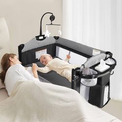 Kinder King 4 in 1 Portable Nursery Center, Foldable Baby Bedside Crib w/Bassinet, Infant Pack n Play Playard Toddler Large Playpen, Newborn Changing 