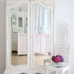 Gorgeous 18th century Victorian reproduction White Armoire With Glass Doors.