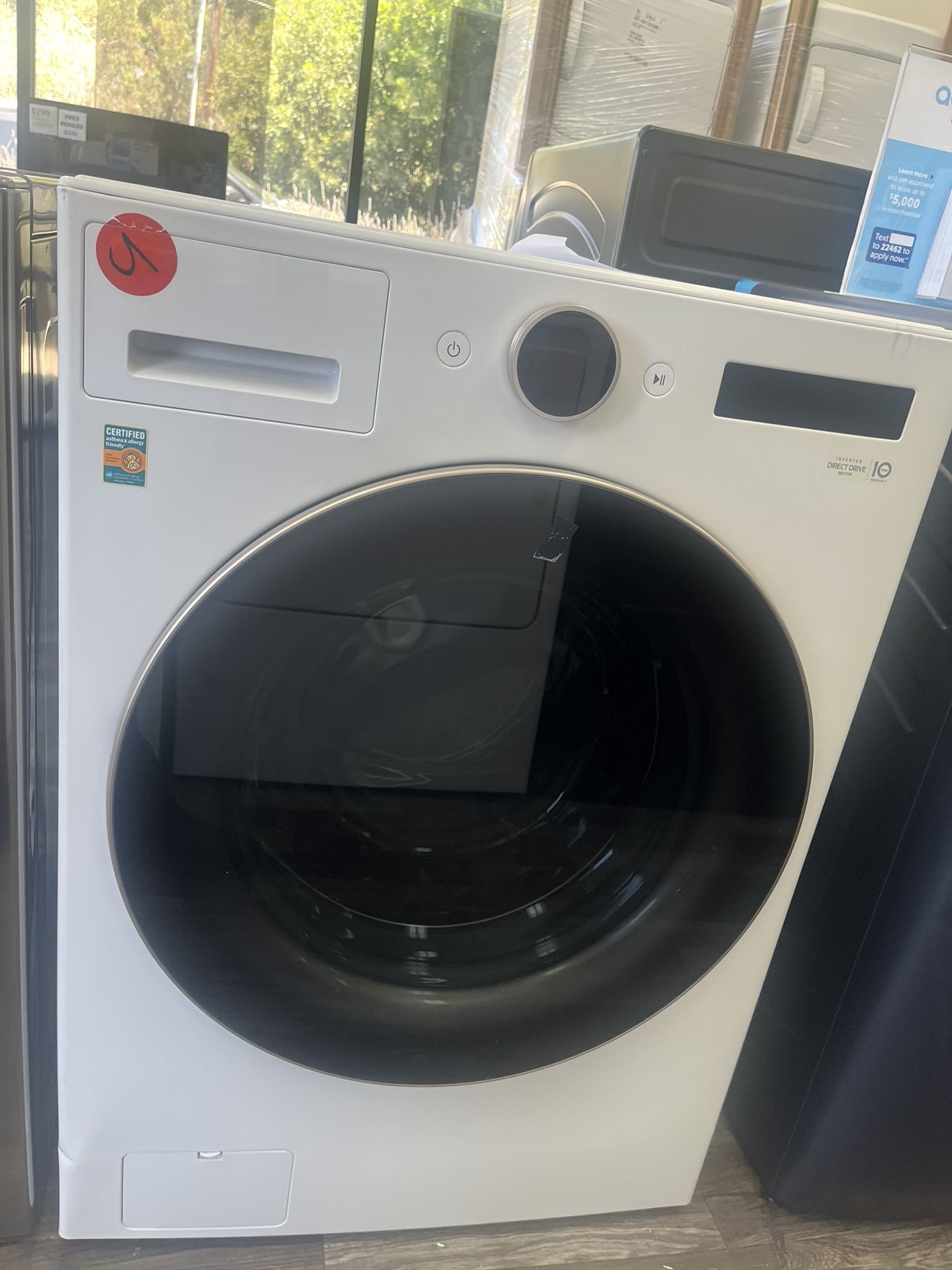 5.0 cu ft Cpcty White Front Load Stackable LG Washer 27” Wide @ $700 Off Retail!