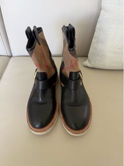 Burberry black leather ankle boots with check detail #luxury #leather